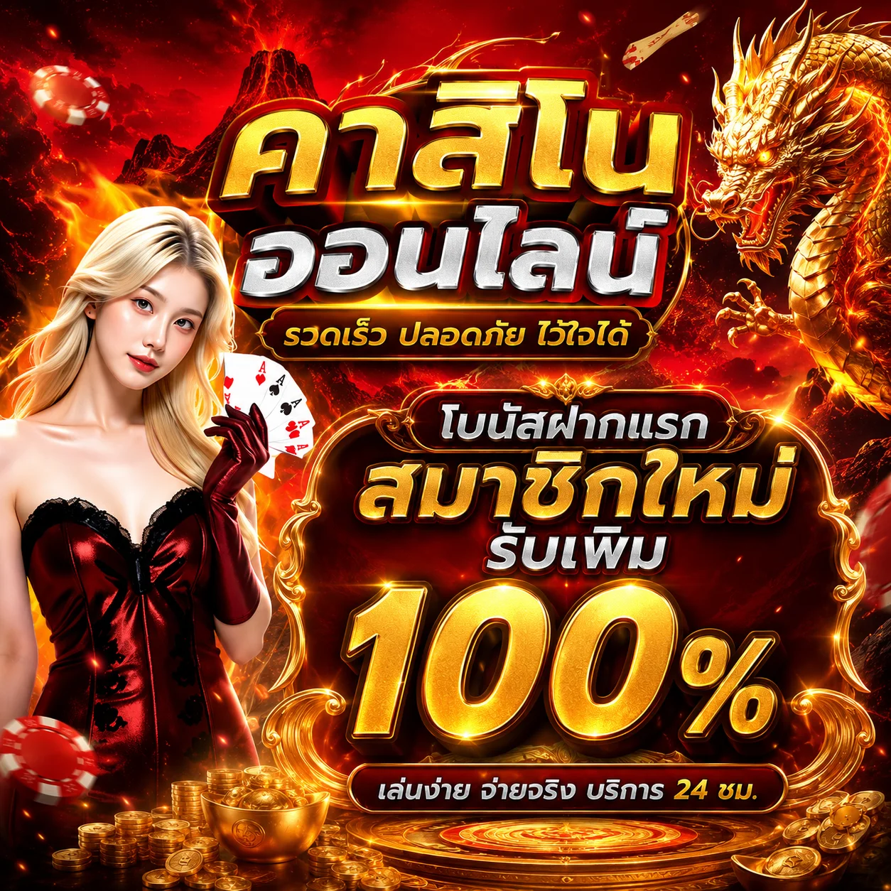 	โปรสมาชิกใหม่รับโบนัสสล็อตฝากถอนออโต้ 100%